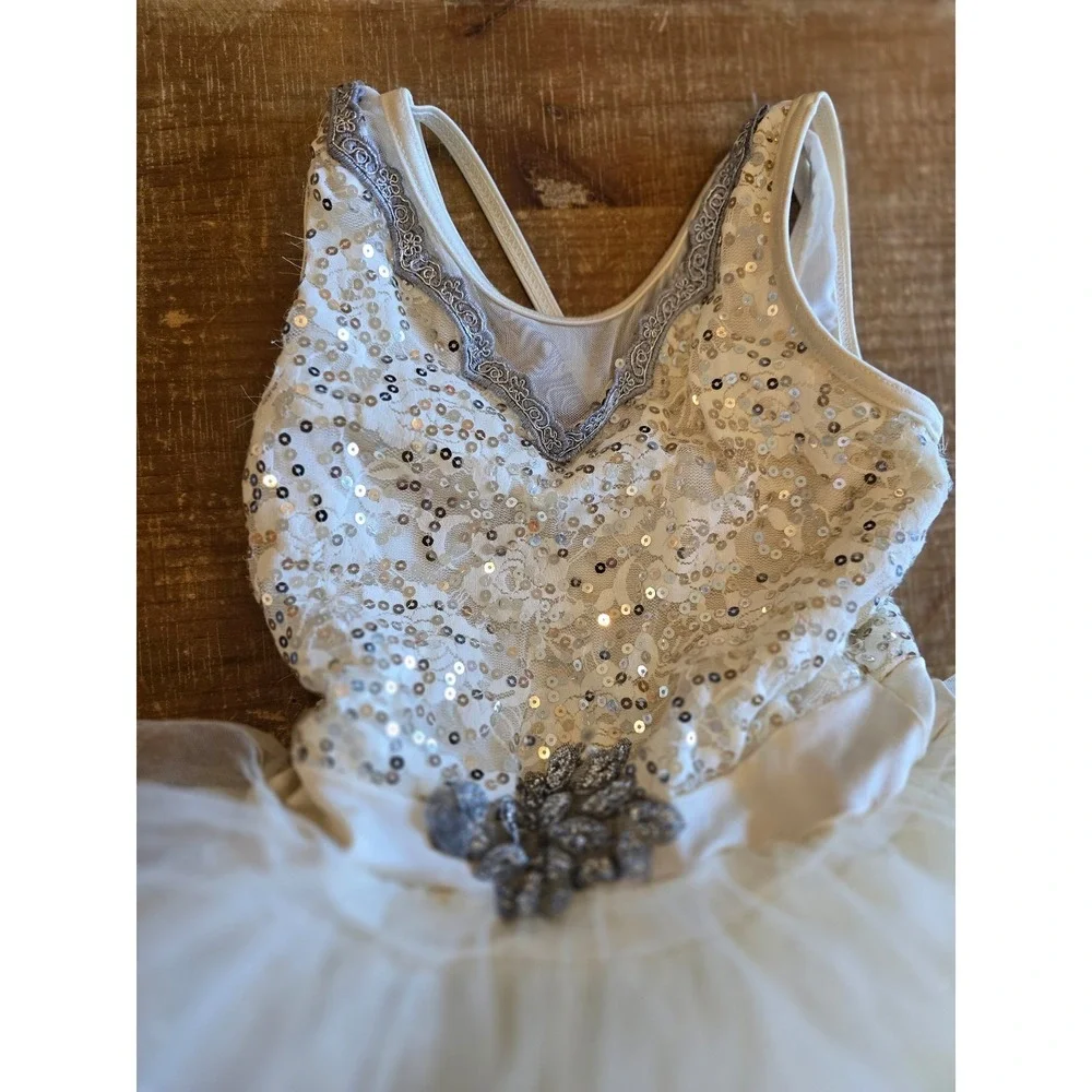 Weissman white and silver Sequined dance costume child size medium